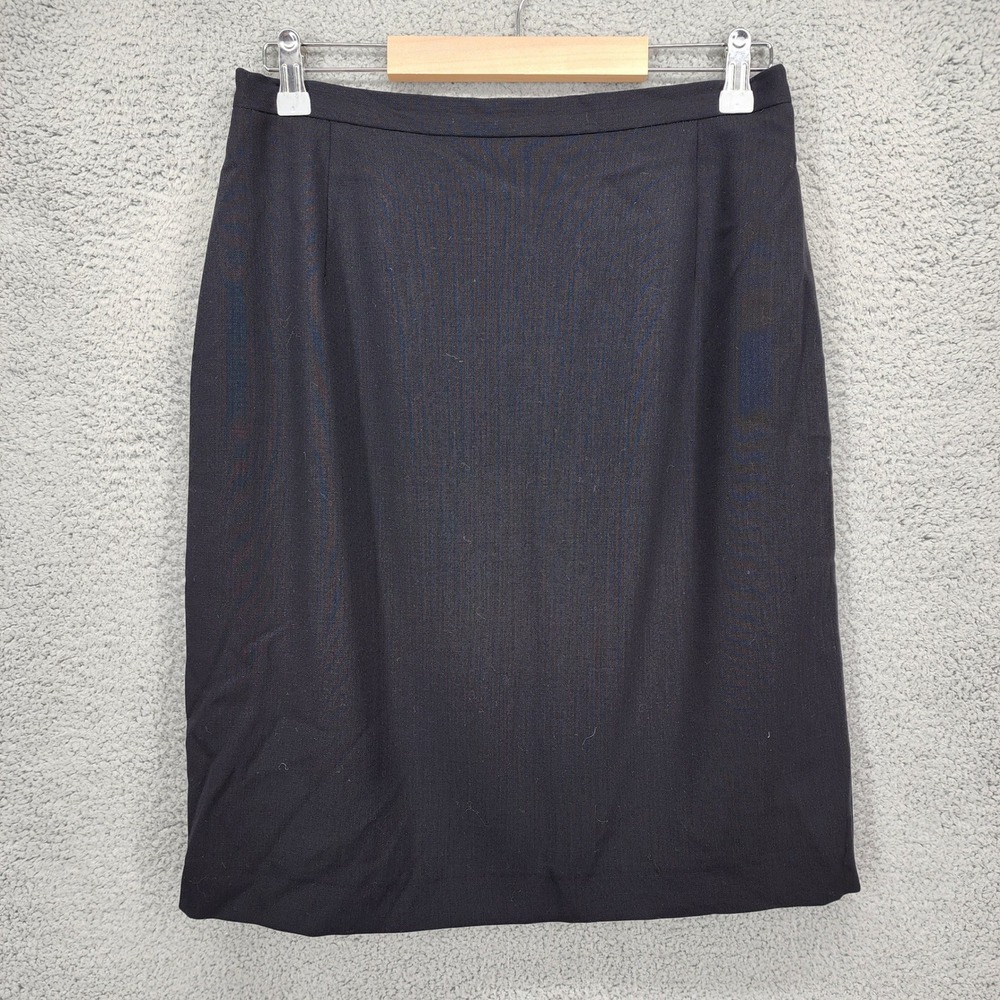 Country Road Black Tailored Pencil Skirt Sz 12 Vintage Lined Back Vent Workwear
